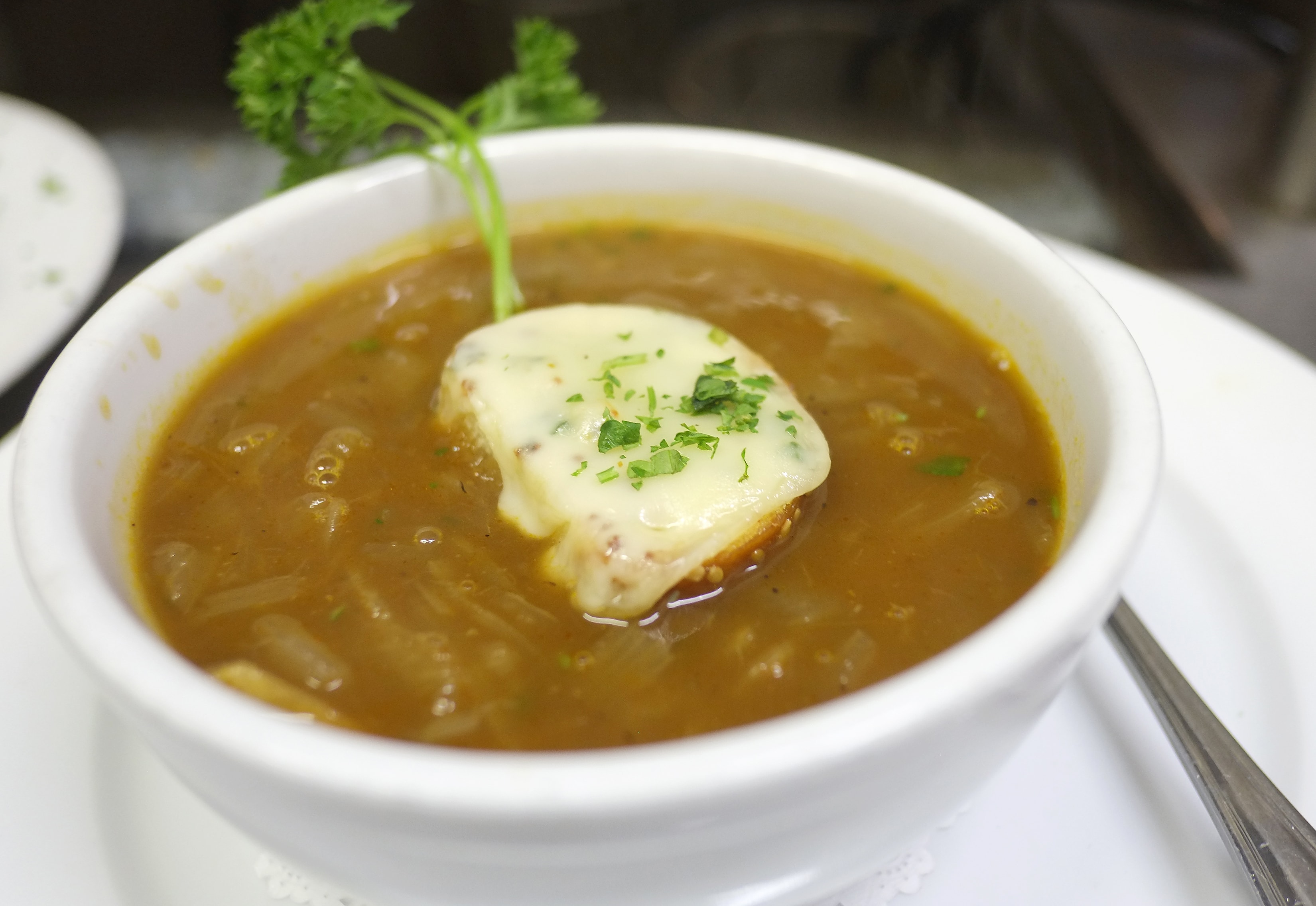 French onion soup with melted cheese